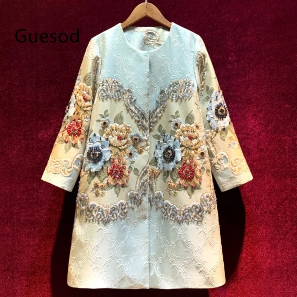 ♥️NWT Stunning Jaquard Embroidery  Beads, Coat. Asian XXL(L usa)